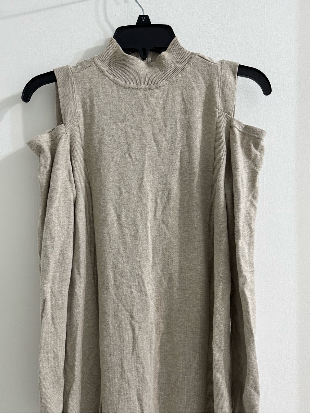 Womens Cold-Shoulder Mock Neck Sweater Top in Light Beige | Size S